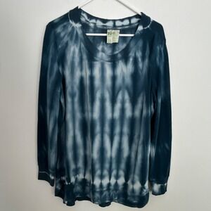 Green Tea Tie Dye Denim Knit Long Sleeve Top Women's XL Rayon Polyester Spandex